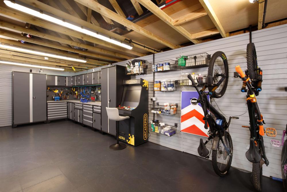 garage tiles with cabinet 