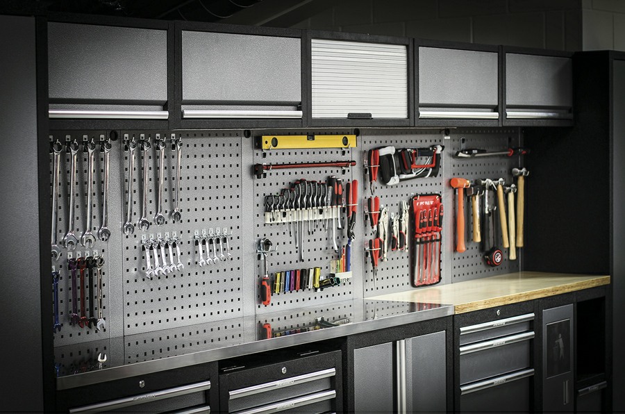 Sealey Superline Pro modular cabinets with tools on panels Sealey Superline Pro modular cabinets with tools on panels